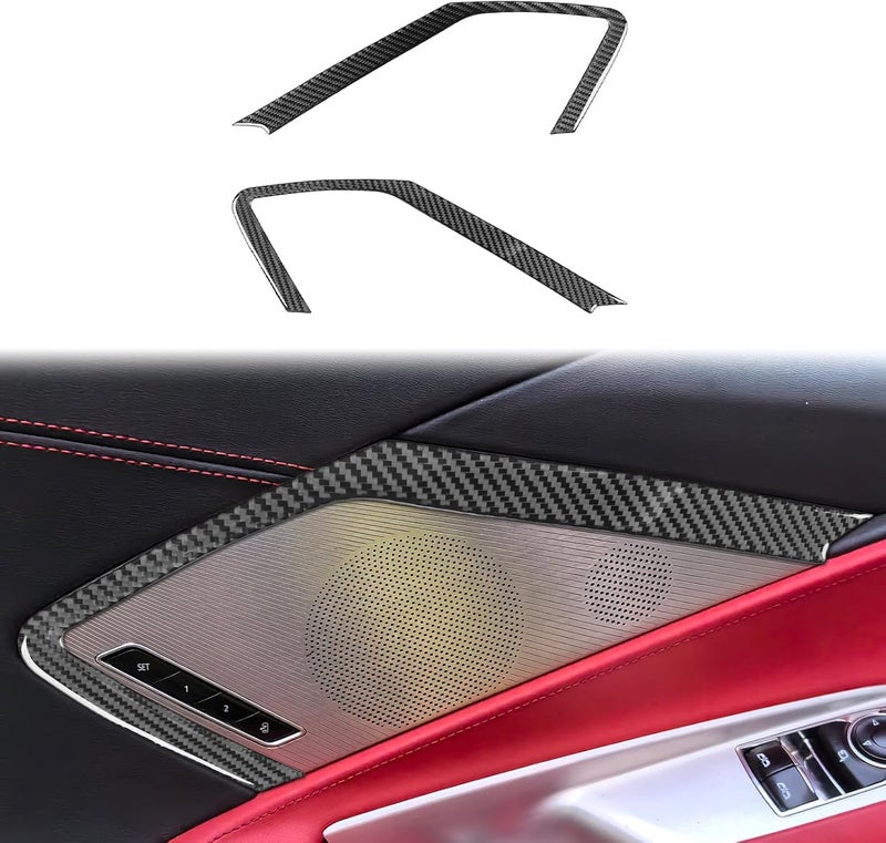 Edinstry 2pcs Soft Black Carbon Fiber Door Speaker Frame Trim Stickers for Corvette C8 2020-2024, Car au-dio Speaker Decoration, Interior Accessories - Image 1